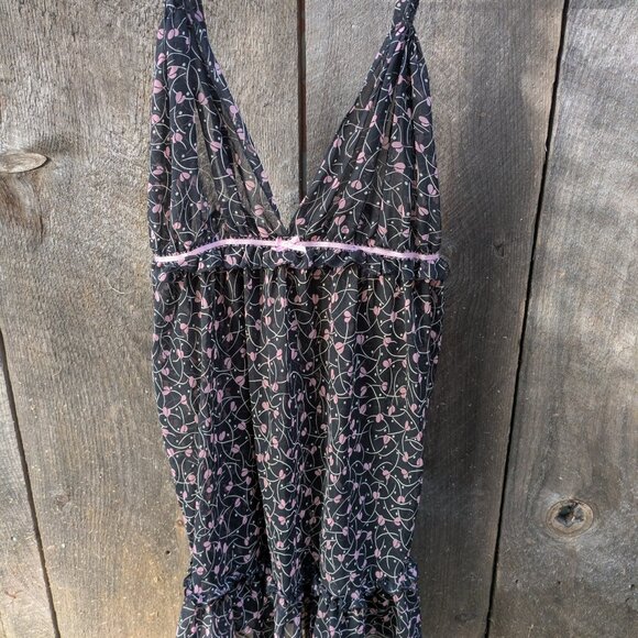 Oscar de la Renta Sheer Black Floral Slip Dress - Pink Label - Size Medium - Picture 2 of 6